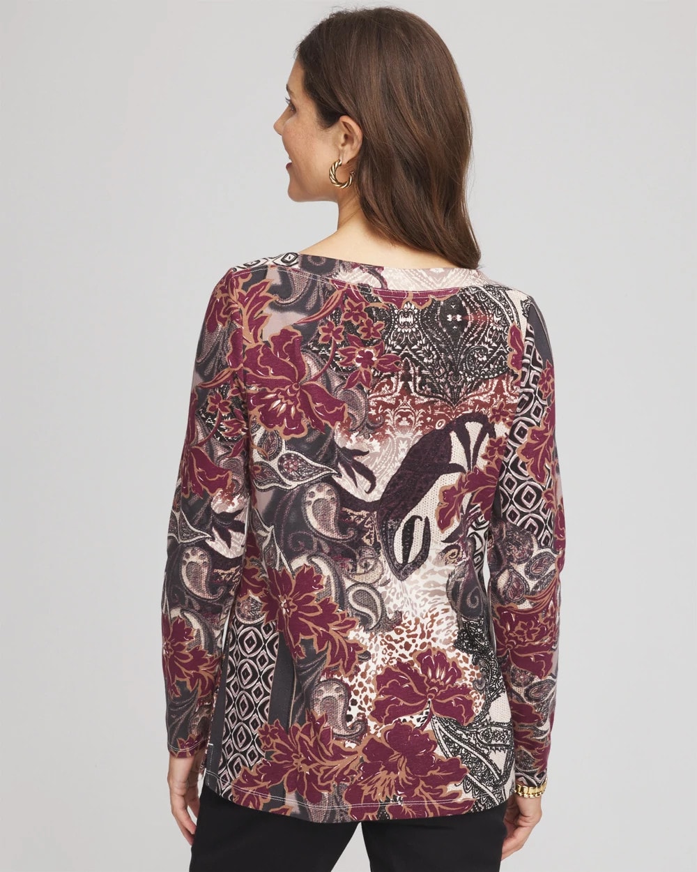 Chico's Printed Pima Cotton Bateau-Neck Tee ROCKY MOUNTAIN