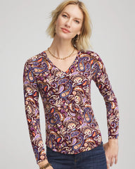 Chico's Paisley Touch of Cool™ V-Neck Layering Tee DEEP CHIANTI