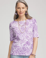 Chico's Animal Print Bateau-Neck Pima Tee PLUM SHADE