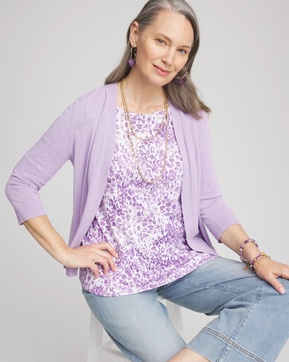 Chico's Animal Print Bateau-Neck Pima Tee PLUM SHADE