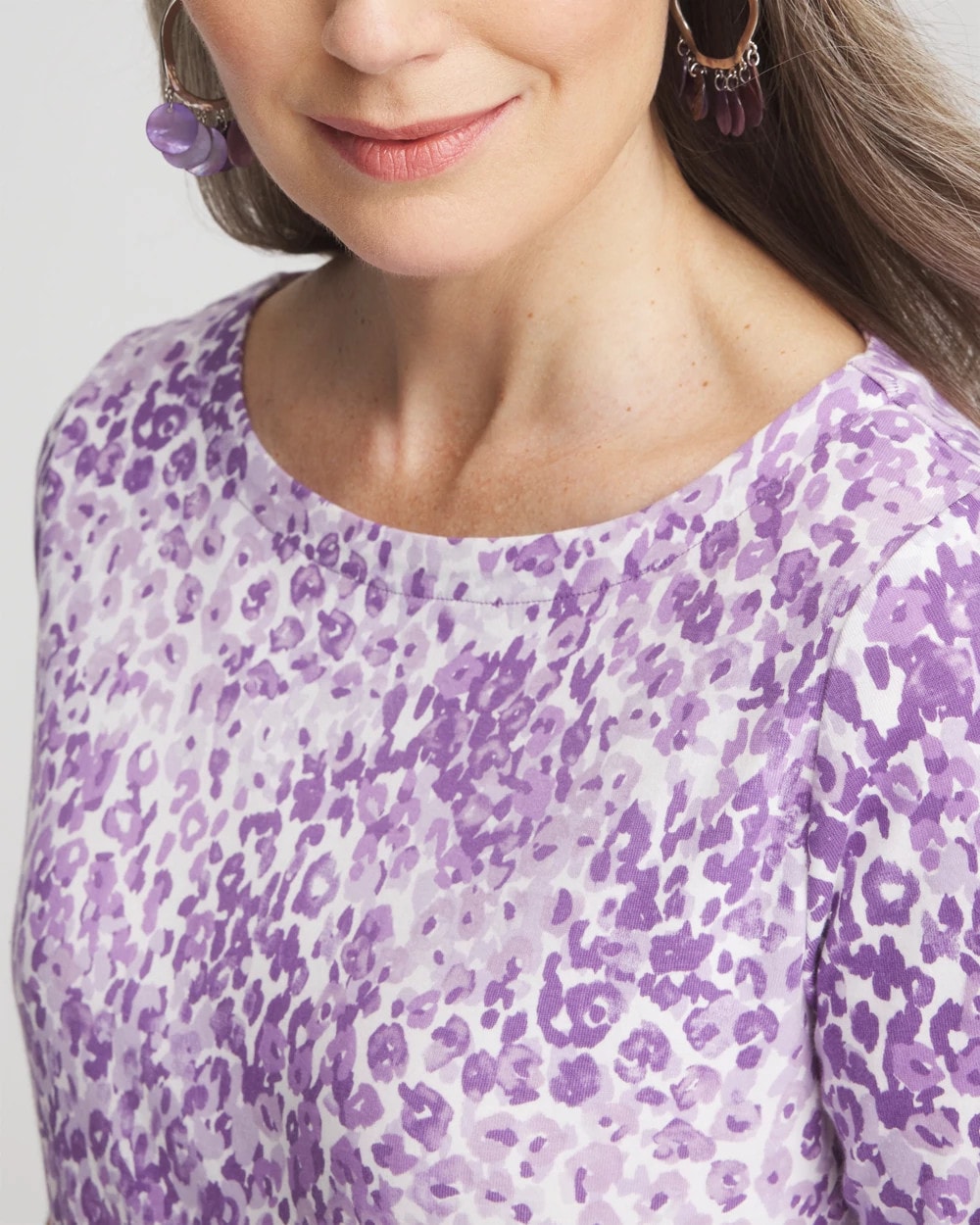 Chico's Animal Print Bateau-Neck Pima Tee PLUM SHADE