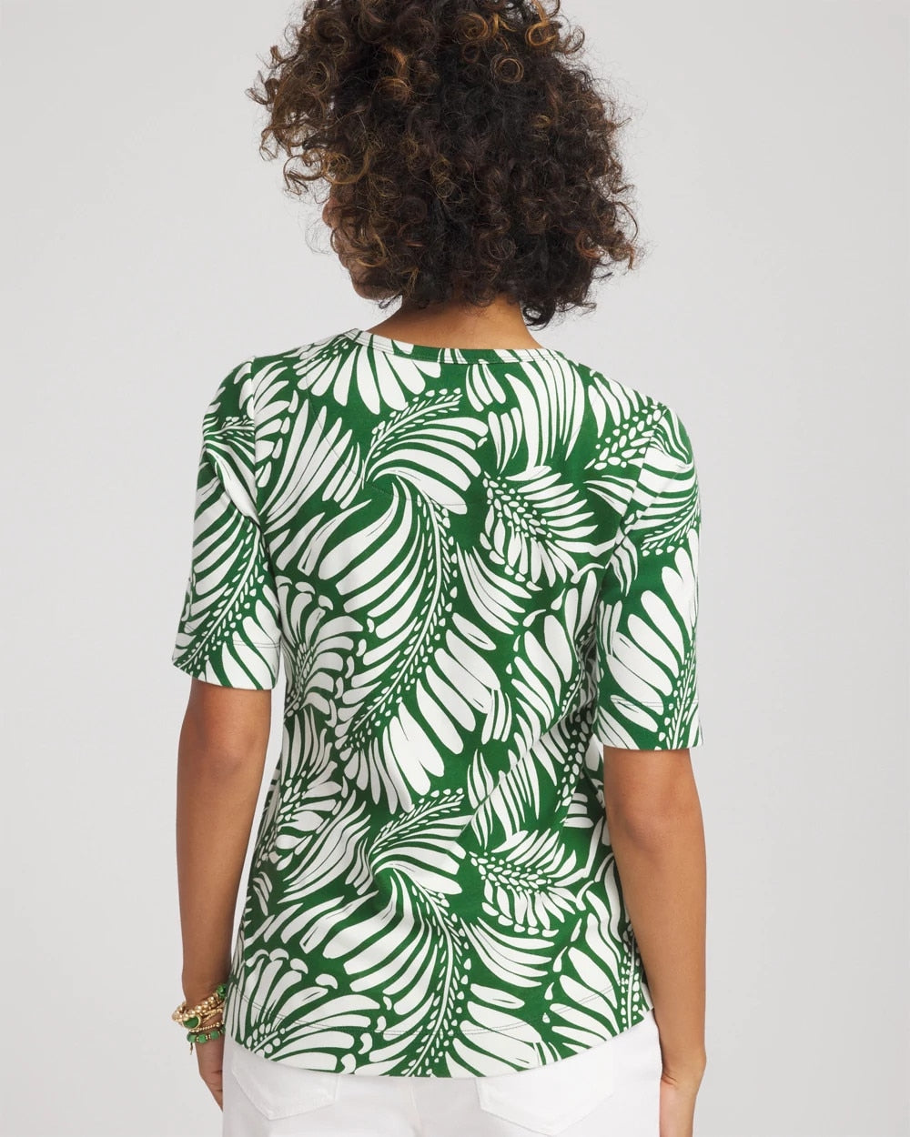 Chico's Palm-Frond-Motif Classic-Fit Pima Tee PALM LEAF
