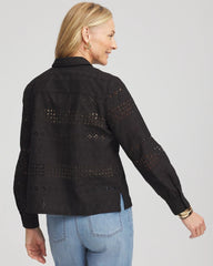 Chico's Embroidered Eyelet Collared Shirt BLACK