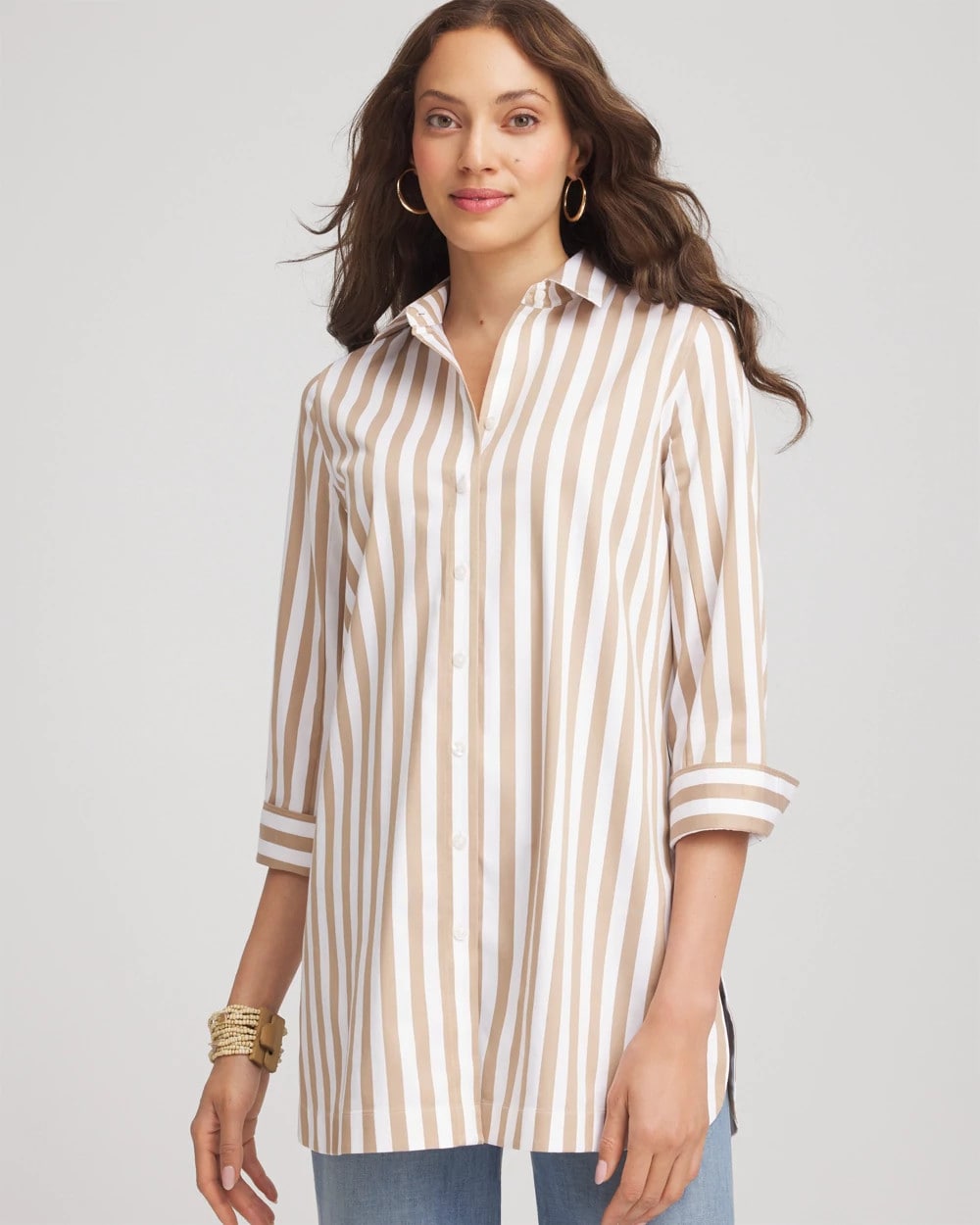 Chico's No Iron™ Neutral Striped Tunic CAFE AROMA