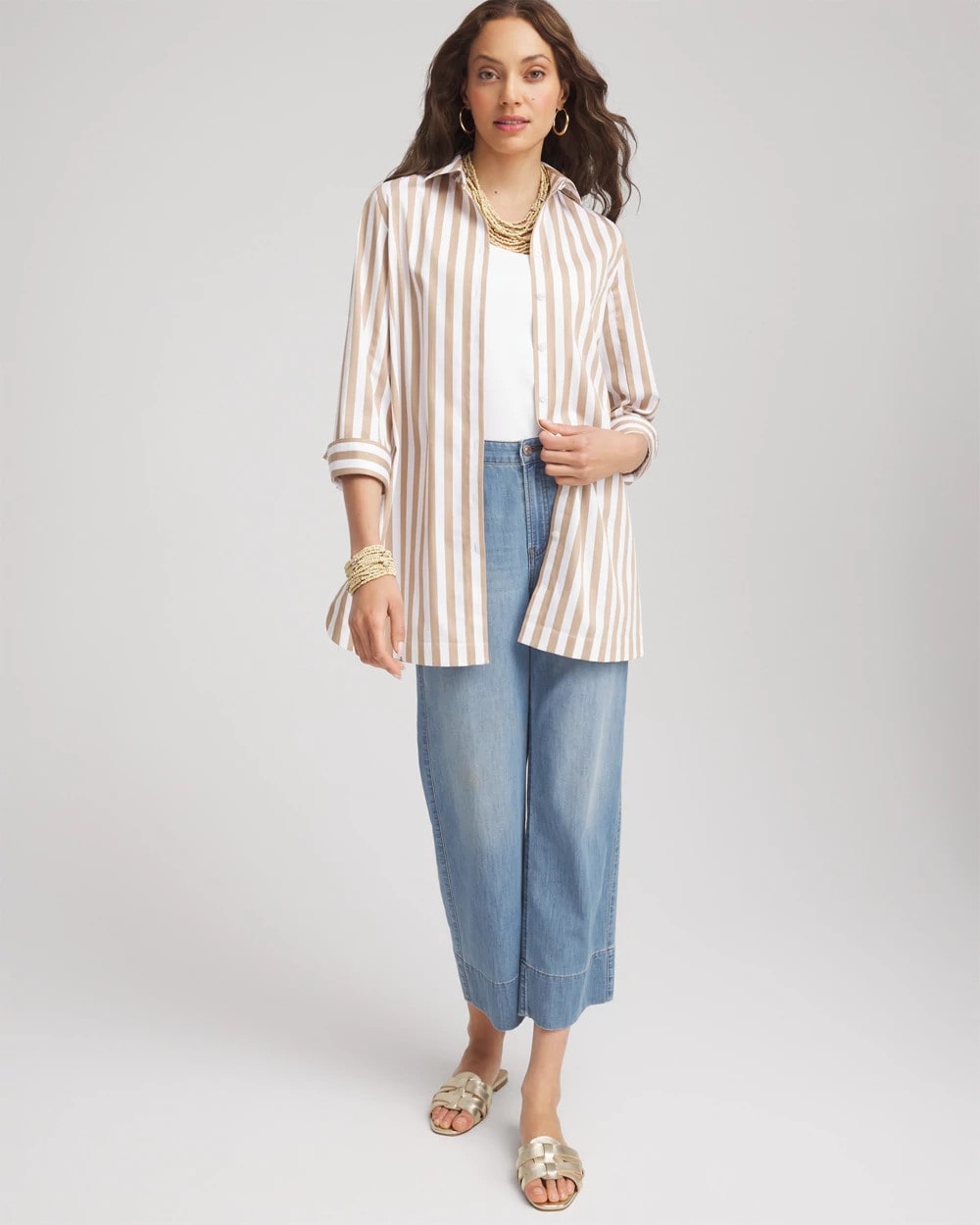 Chico's No Iron™ Neutral Striped Tunic CAFE AROMA
