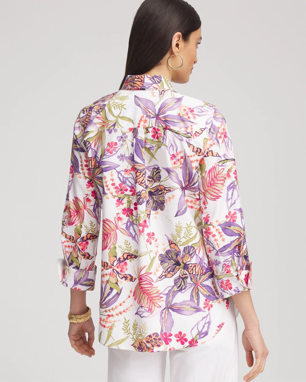 Chico's No Iron™ Tropical Floral Stretch Shirt PLUM SHADE