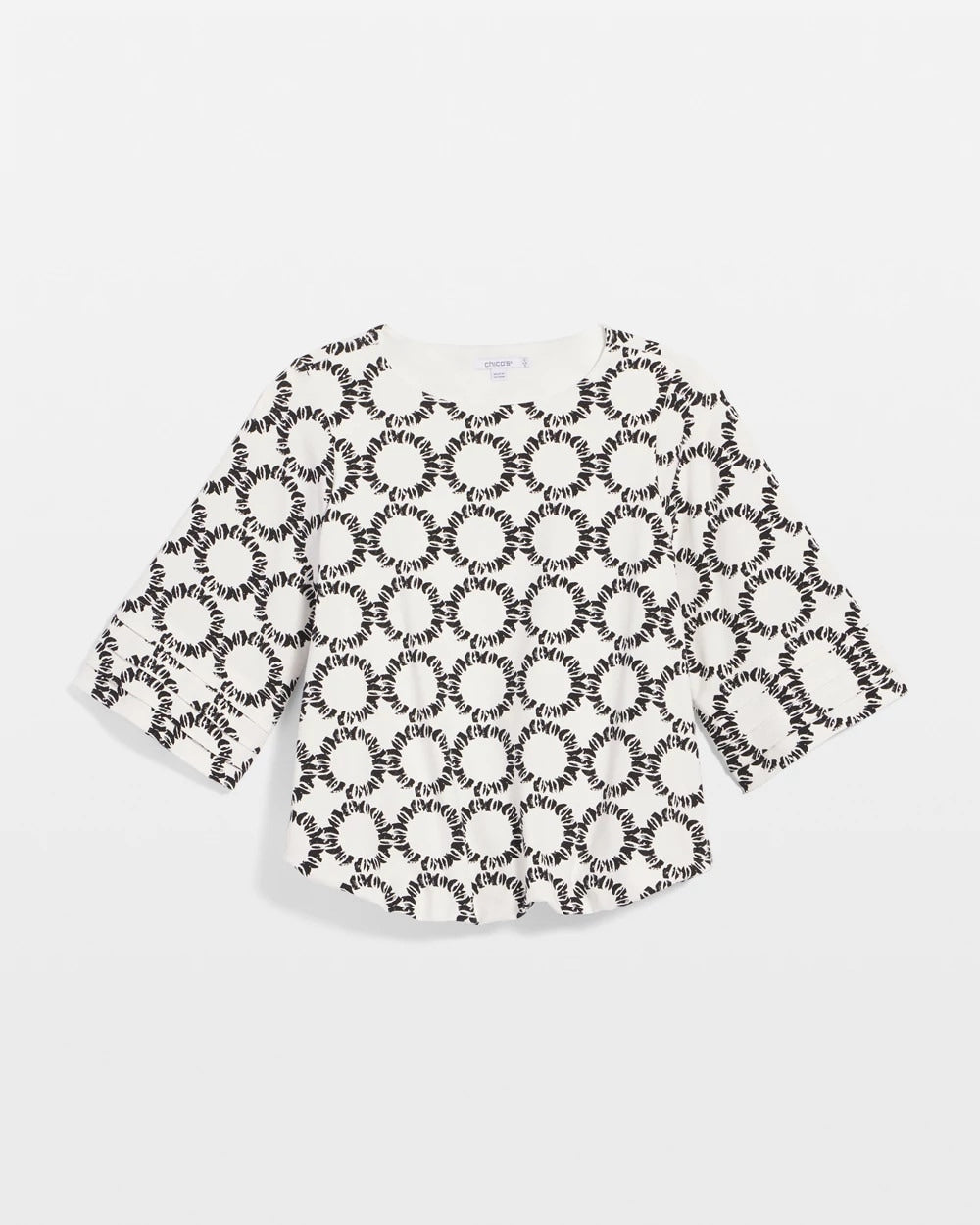 Chico's Geo Print Boatneck Bubble-Hem Top ECRU