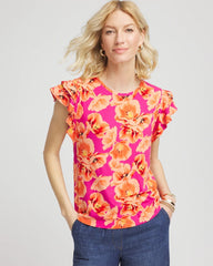 Chico's Touch of Cool™ Tropical Flutter Sleeve Tee CRUSHED BERRIES