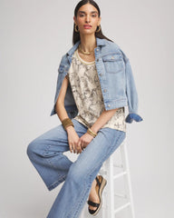 Chico's Panther Sweater-Trim Linen Tee GLISTENING SAND
