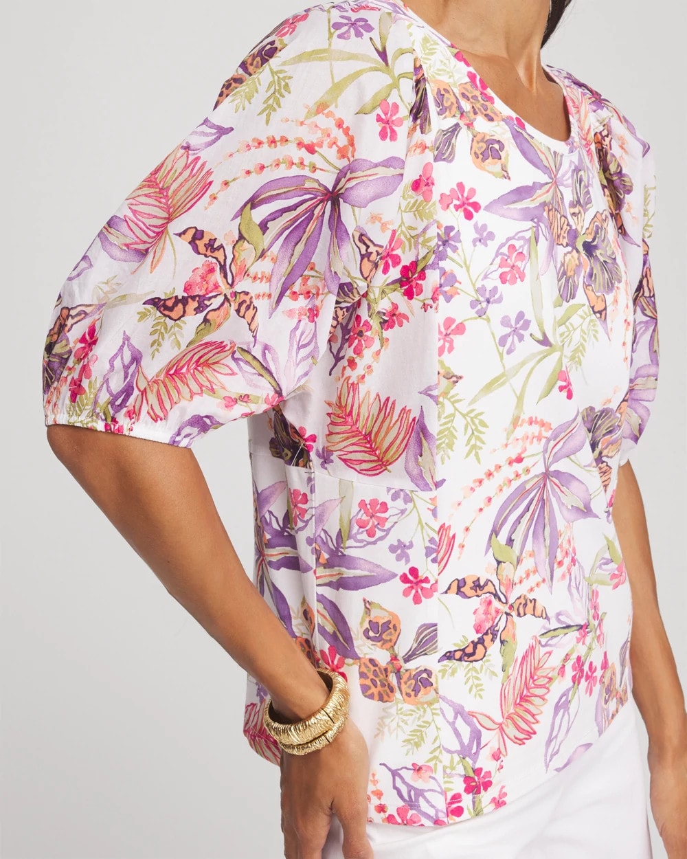 Chico's Floral Dolman Sleeve Knit Top ALABASTER