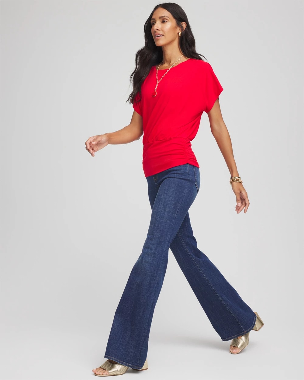 Chico's Touch of Cool™ Ruched Banded Hem Top RED GLOW