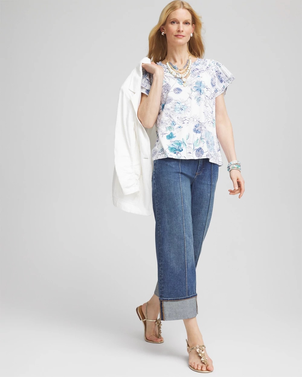 Chico's Touch of Cool™ Floral Flutter Sleeve Tee ALABASTER