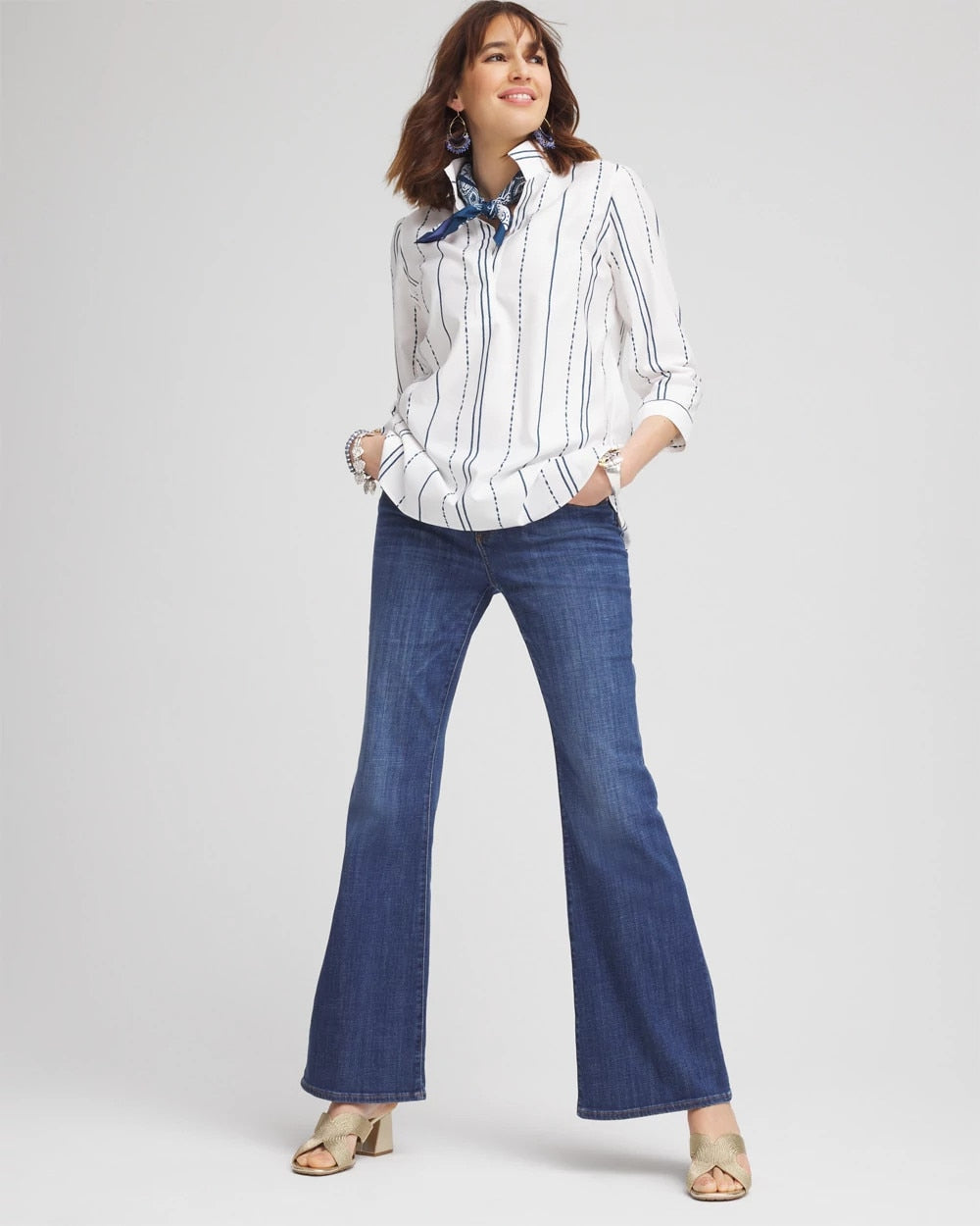 Chico's No Iron™ Striped Buttonback Stretch Tunic SEAPORT