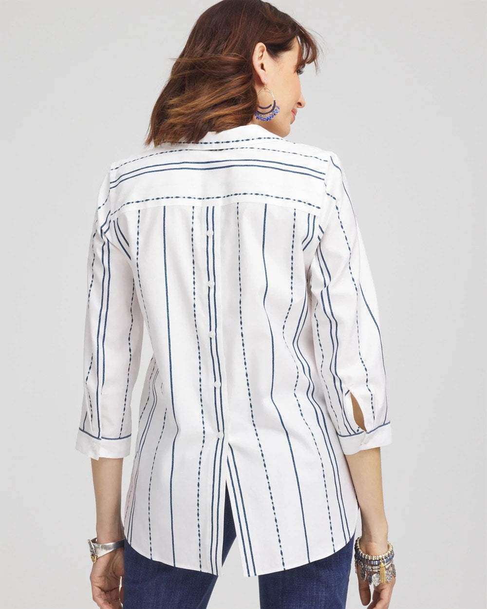 Chico's No Iron™ Striped Buttonback Stretch Tunic SEAPORT