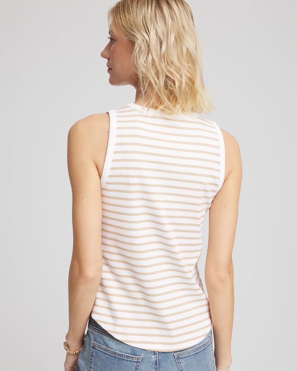 Chico's Striped Ribbed High-Neck Tank WILD TRUFFLE