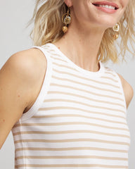 Chico's Striped Ribbed High-Neck Tank WILD TRUFFLE