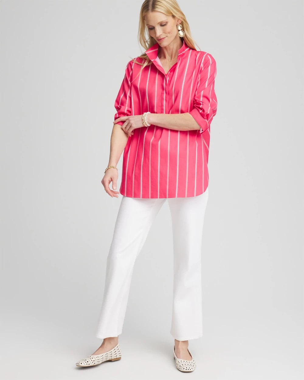 Chico's No Iron™ Stretch Stripe Tunic DRIED ROSES