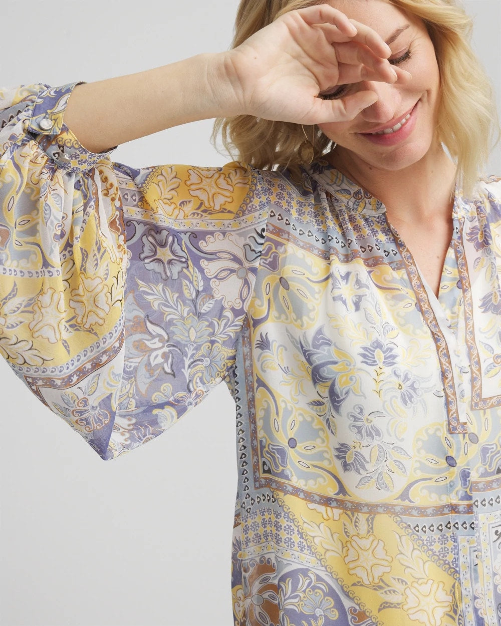 Chico's Artisanal Georgette Blouson-Sleeve Blouse BLUE LOTUS