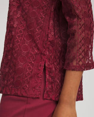Chico's Embroidered Mesh Tunic Top RUSSET RED