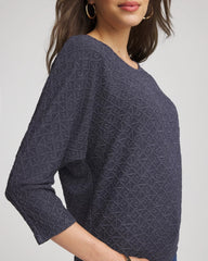 Chico's Textured Denim-Motif Tapered-Hem Top DENIM