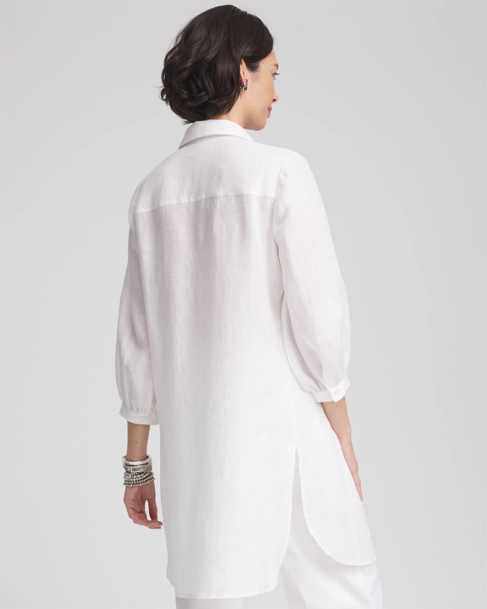 Chico's Pintuck Placket Linen Tunic ALABASTER