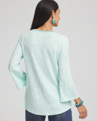 Chico's Linen Embroidered V-Neck Tunic TEAL WATERS