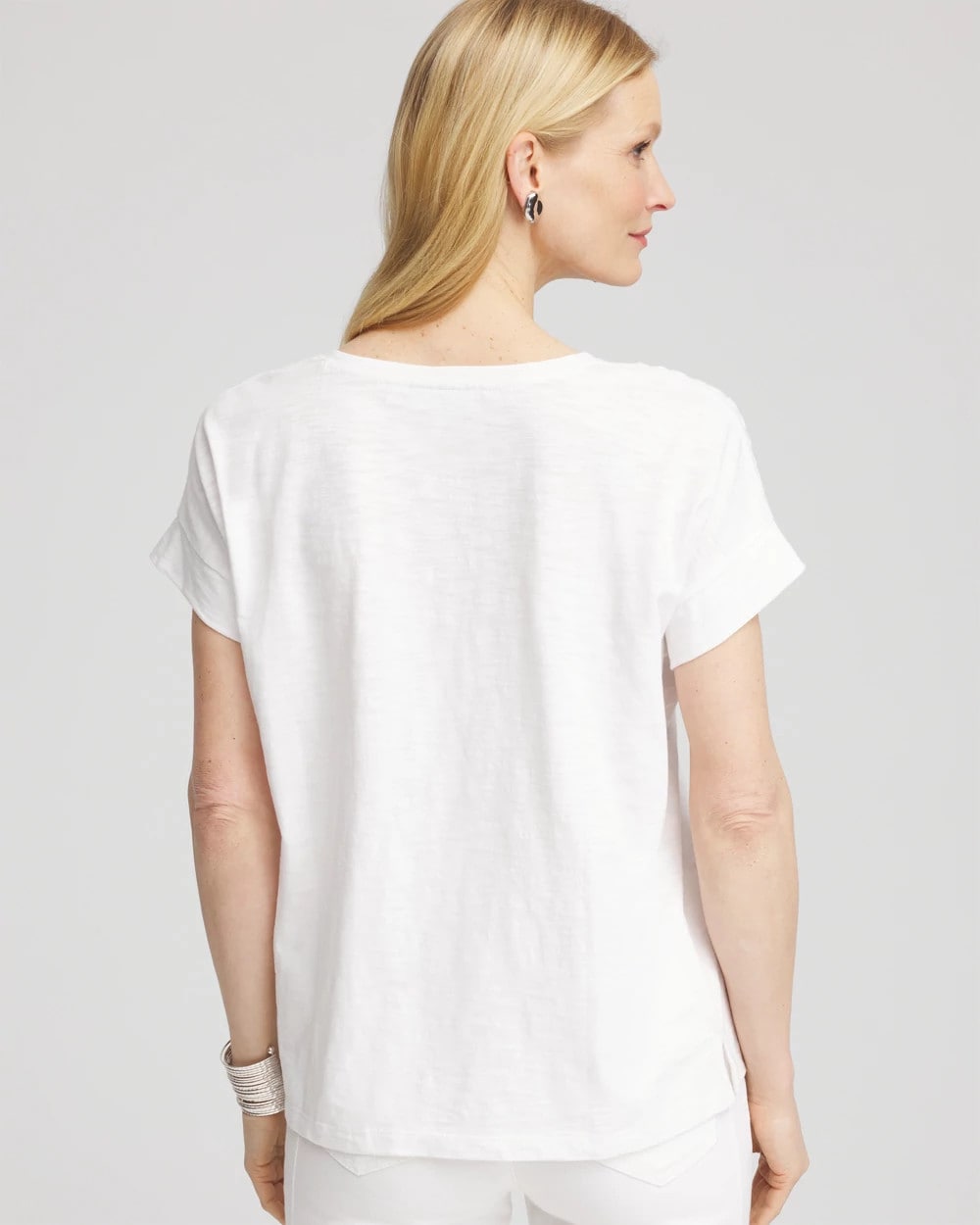 Chico's Paillette Trim Cotton Slub Tee ALABASTER