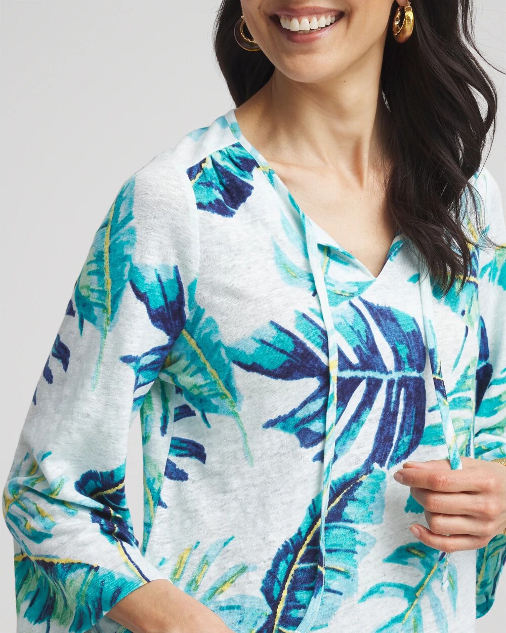 Chico's Tie-Front Forward Seam Top PARADISO BLUE