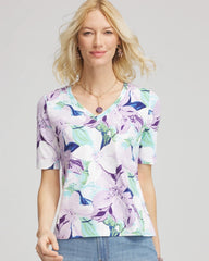Chico's Lily Print V-Neck Perfect Tee ALABASTER