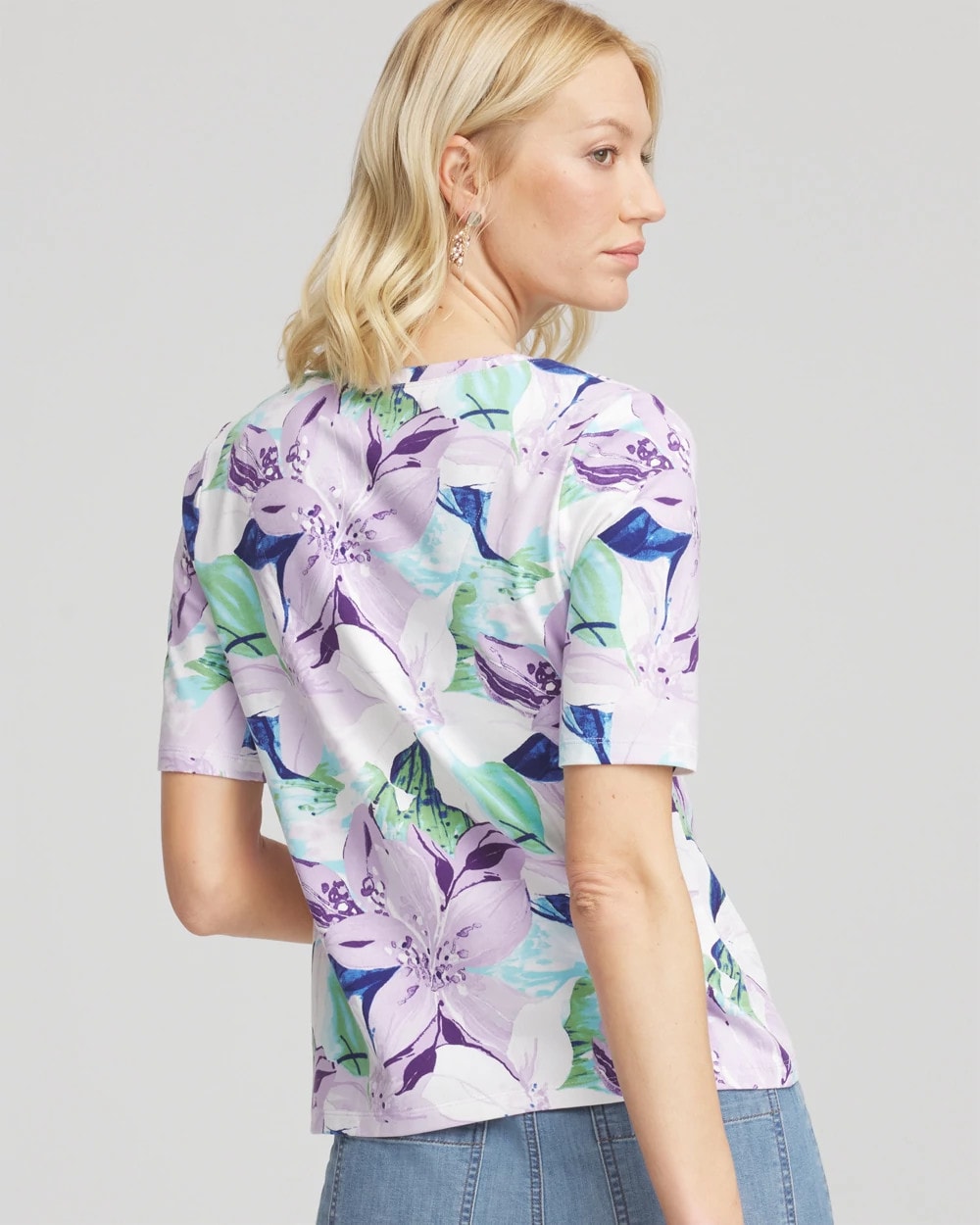 Chico's Lily Print V-Neck Perfect Tee ALABASTER