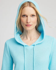 Chico's Zenergy® Crochet Knit Hooded Pullover Top PARADISO BLUE