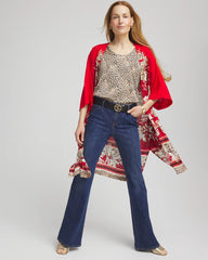 Chico's Art Nouveau Long Kimono RED GLOW