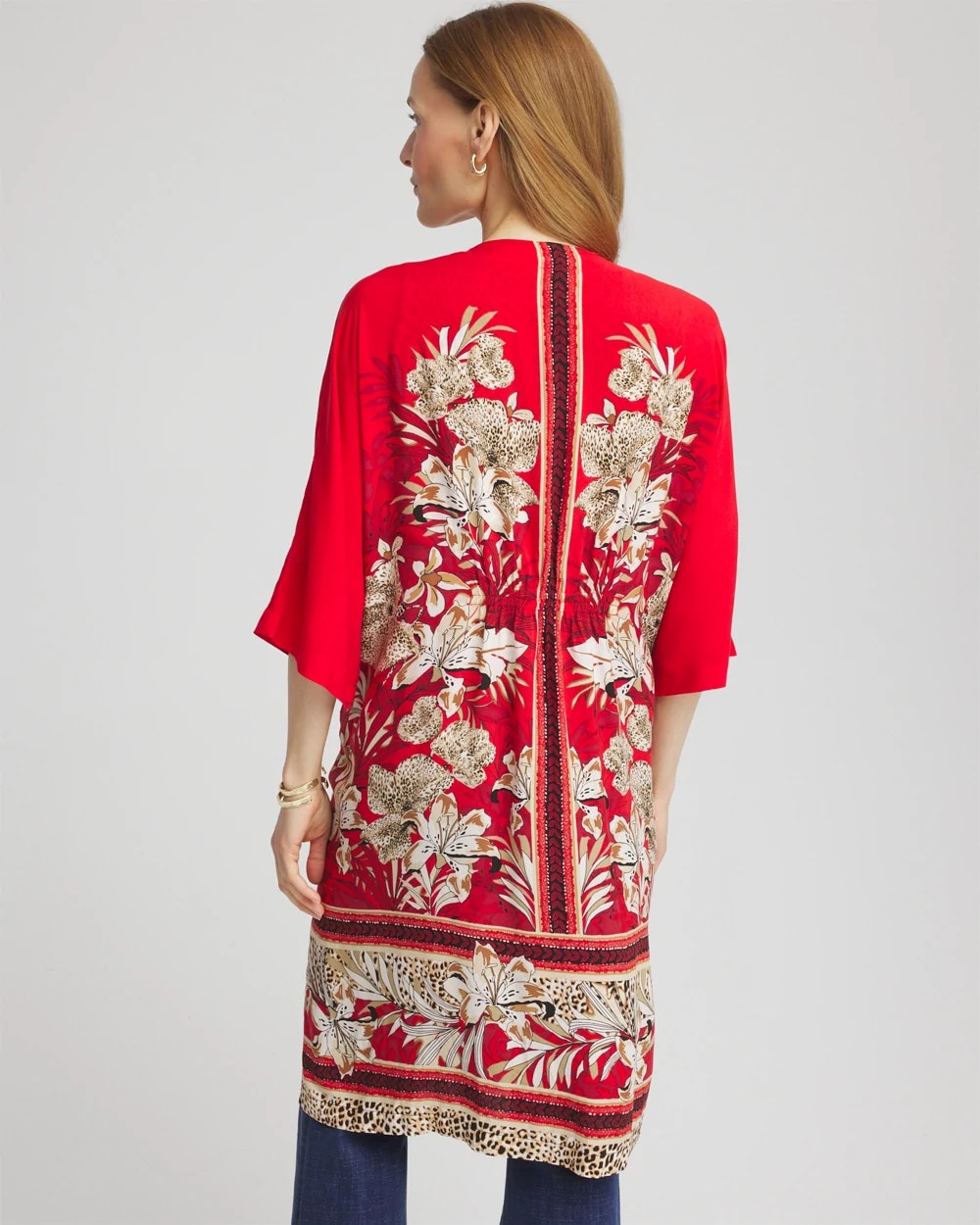 Chico's Art Nouveau Long Kimono RED GLOW