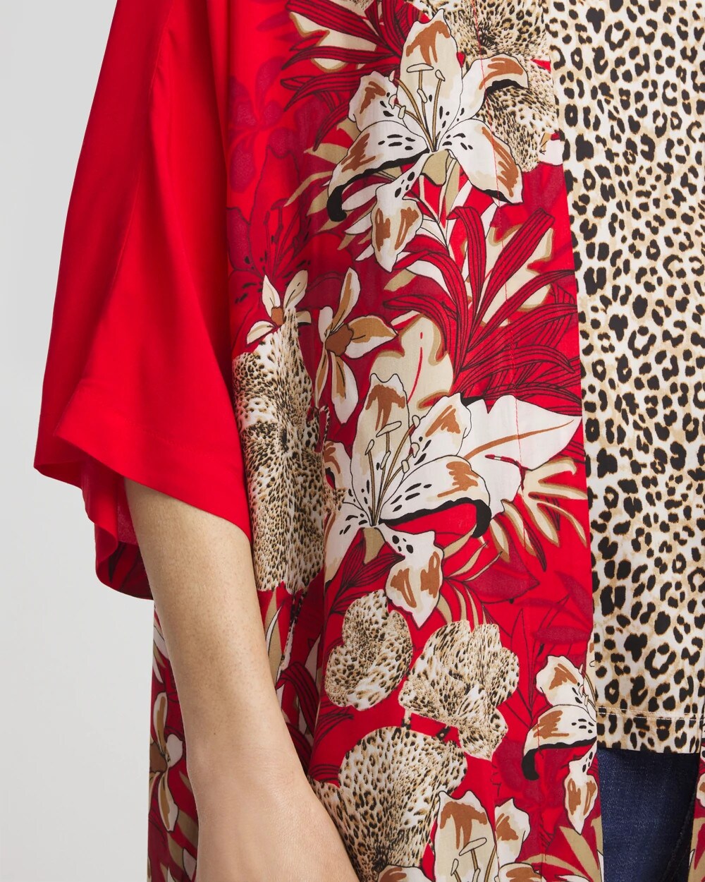 Chico's Art Nouveau Long Kimono RED GLOW