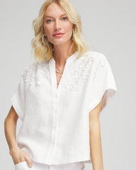 Chico's Embroidered Dolman Sleeved Linen Blouse ALABASTER