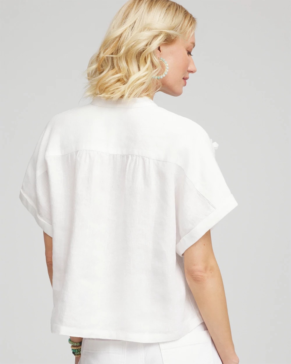 Chico's Embroidered Dolman Sleeved Linen Blouse ALABASTER