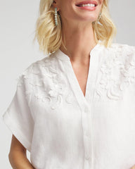 Chico's Embroidered Dolman Sleeved Linen Blouse ALABASTER