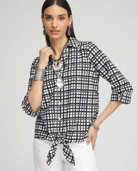 Chico's No Iron™ Plaid Tie-Front Top BLACK