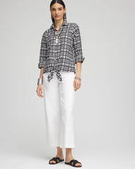 Chico's No Iron™ Plaid Tie-Front Top BLACK
