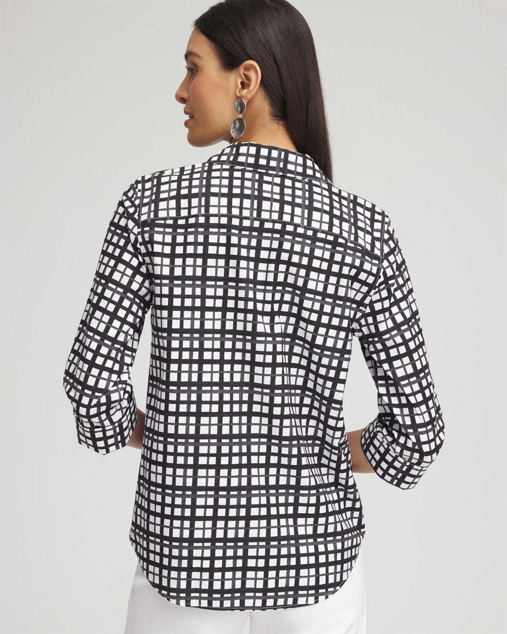 Chico's No Iron™ Plaid Tie-Front Top BLACK