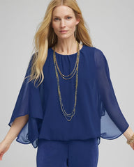 Chico's Travelers™ Collection Bubble Hem Chiffon Blouse BLUE CASA