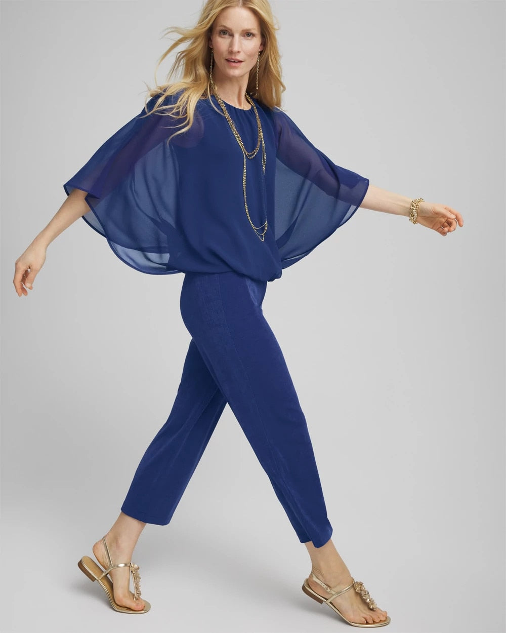 Chico's Travelers™ Collection Bubble Hem Chiffon Blouse BLUE CASA