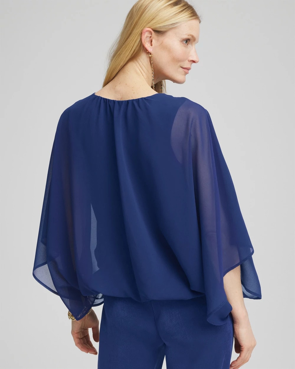Chico's Travelers™ Collection Bubble Hem Chiffon Blouse BLUE CASA
