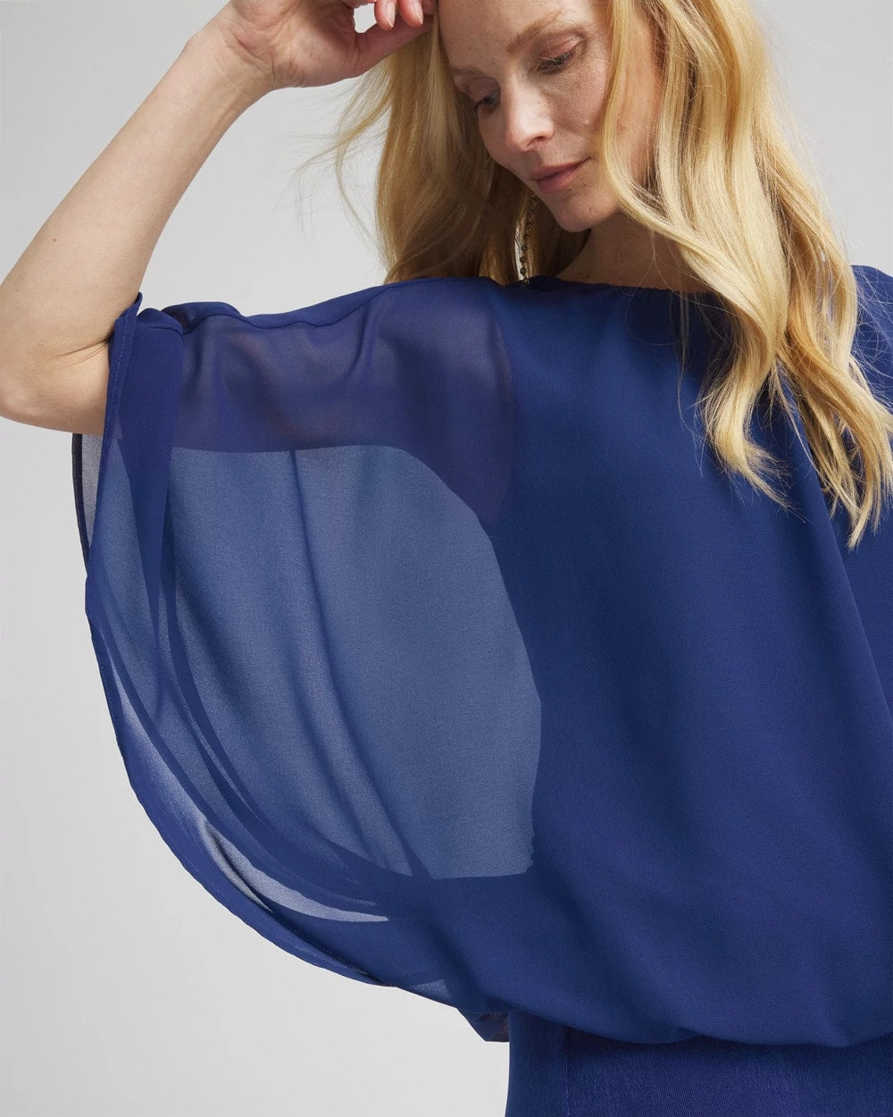 Chico's Travelers™ Collection Bubble Hem Chiffon Blouse BLUE CASA