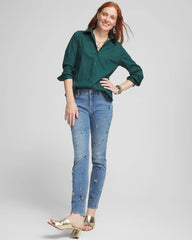 Chico's No Iron™ Green Jacquard Shirt ENCHANTED FOREST
