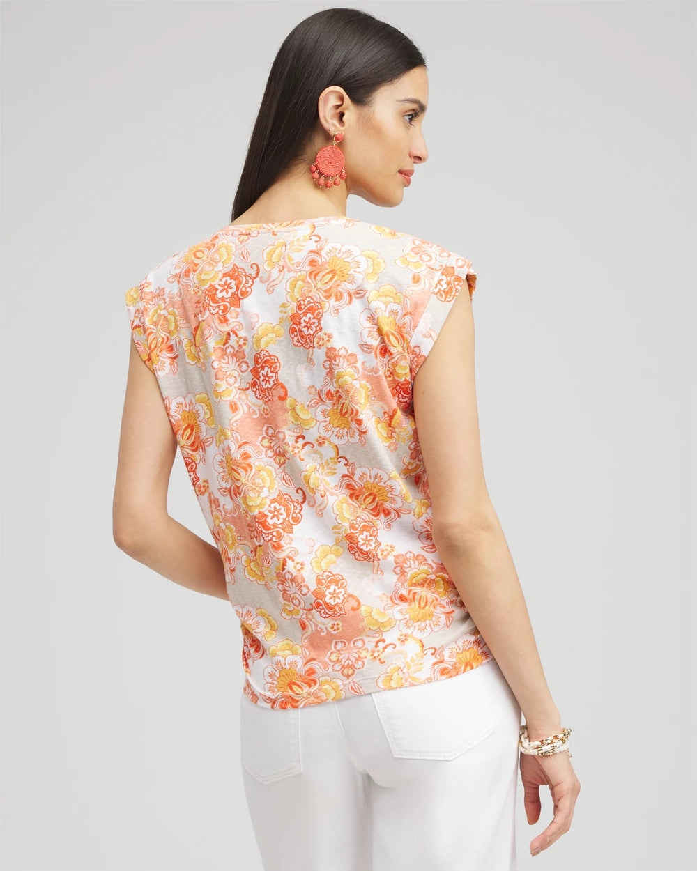 Chico's Floral Knot Front Tee SMOKEY TAUPE