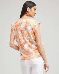 Chico's Floral Knot Front Tee SMOKEY TAUPE