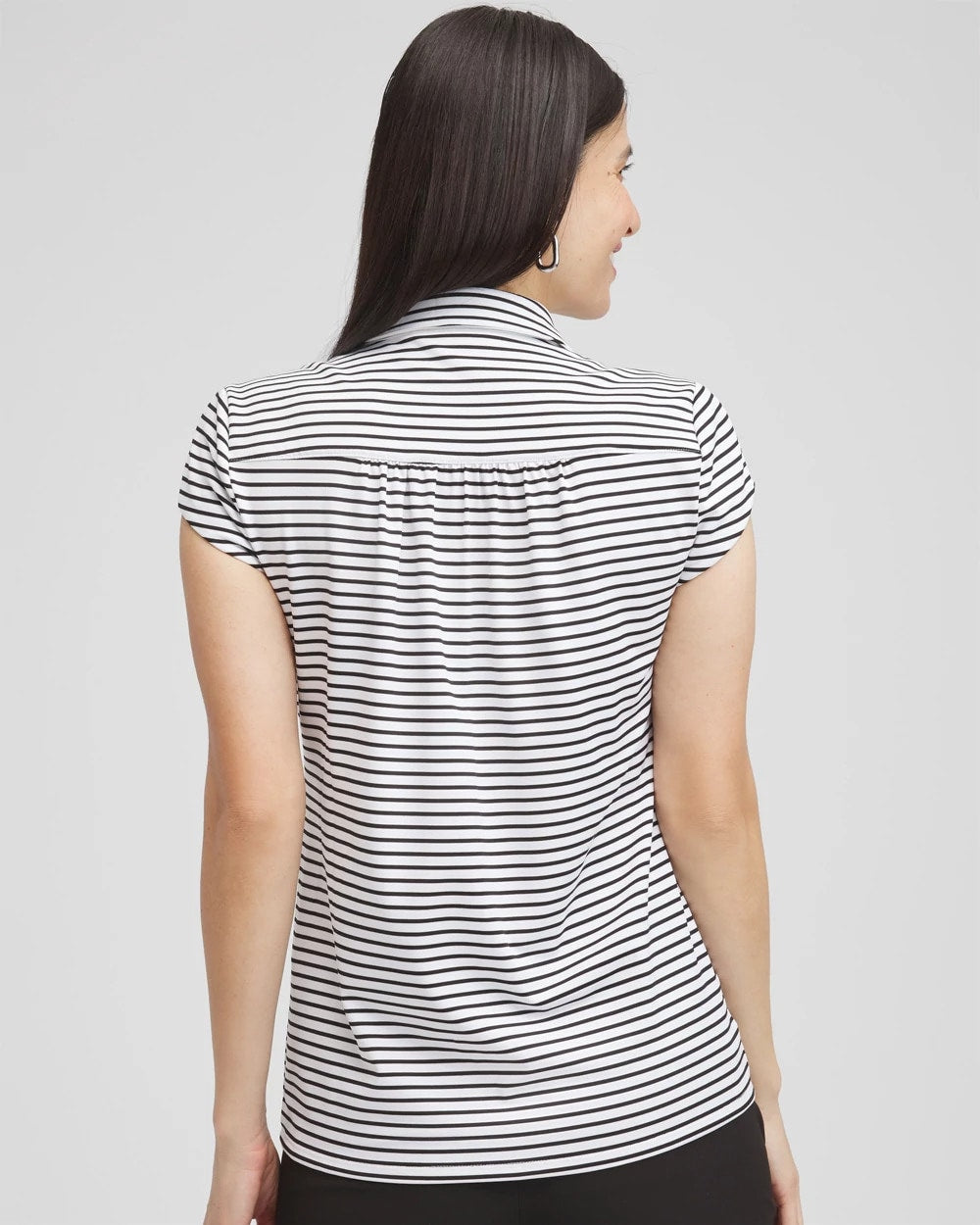 Chico's Zenergy® UPF Stripe Cap Sleeve Polo BLACK