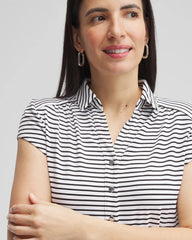 Chico's Zenergy® UPF Stripe Cap Sleeve Polo BLACK