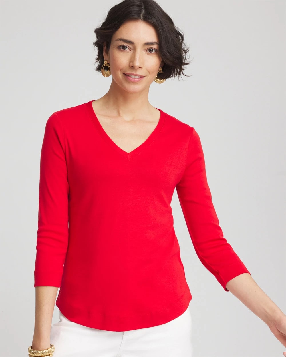 Chico's Everyday 3/4 Sleeve V-Neck Tee RED GLOW